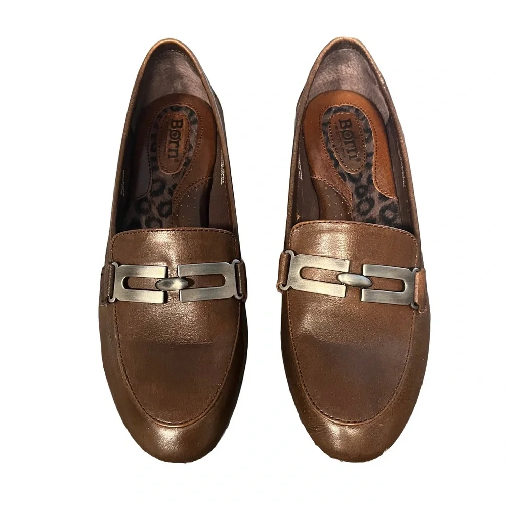 BORN Women’s Orin Velluto Brown Leather Loafers Sz 8.5 Flat Shoe Slip On